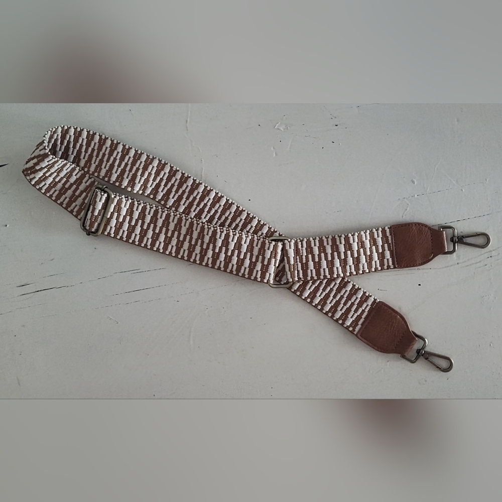 AdjustaGuitar Purse Strap | Cognac Rust And Cream Print | Antique Gold Hardware